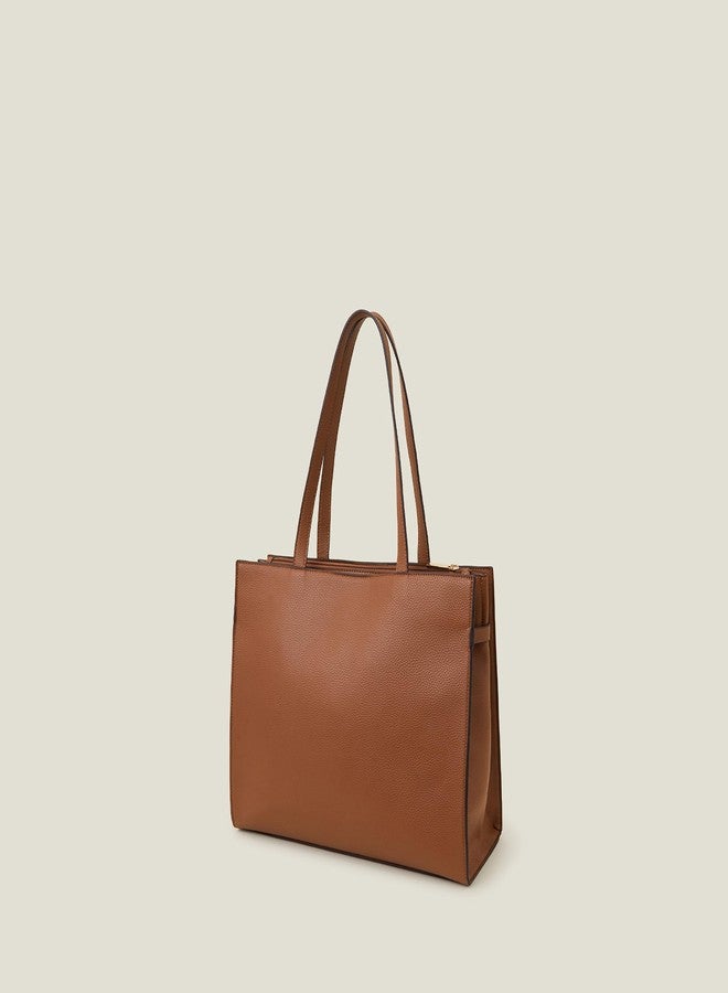 أكسيسورايز حقيبة يد نسائية بنية اللون من أكسسورايز لندن، مزودة بقفل معدني ملتوي | حقائب يد نسائية للاستخدام المكتبي | حقيبة عمل نسائية | حقيبة كتف نسائية - Image 3